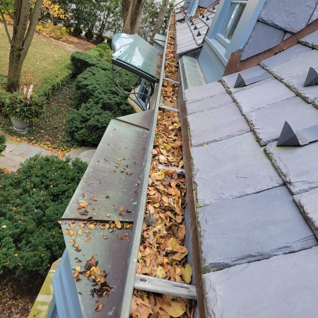 Leaves inside the gutter can cause serious problems during the winter