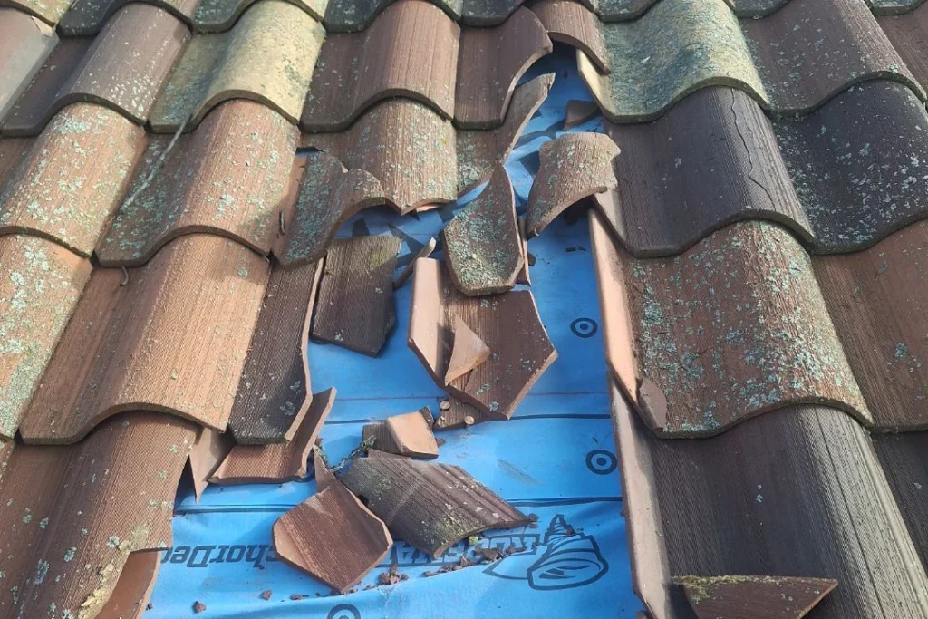 cracked terracotta roofing tiles