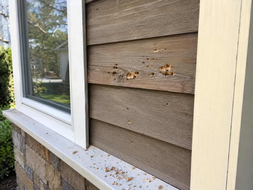 signs of insect related woodpecker siding damage